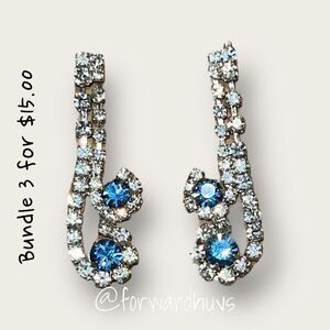 Vintage Blue and Clear Rhinestone Earrings